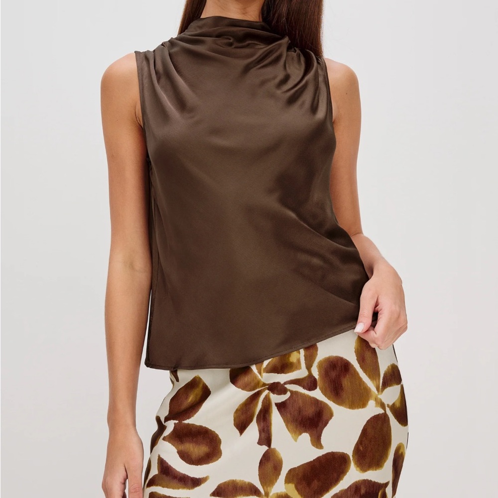 Rails Satin Cowl Neck Sleeveless Top in Chocolate Brown